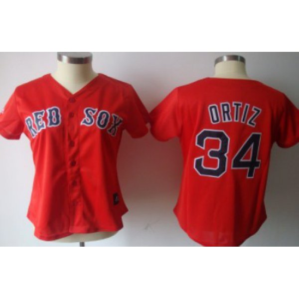 Boston Red Sox #34 Ortiz Red Womens Jersey