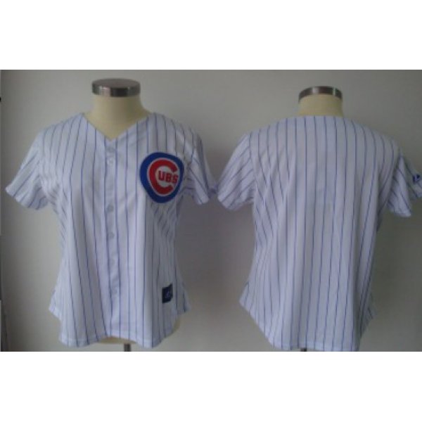 Chicago Cubs Blank White With Blue Pinstripe Womens Jersey