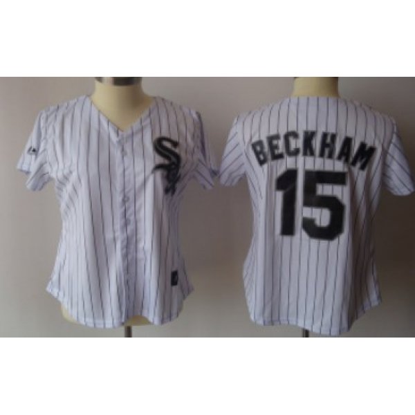 Chicago White Sox #15 Beckham White With Black Pinstripe Womens Jersey