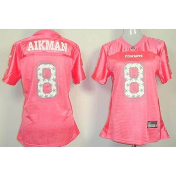 Dallas Cowboys #8 Troy Aikman Pink Star Struck Fashion Womens Jersey