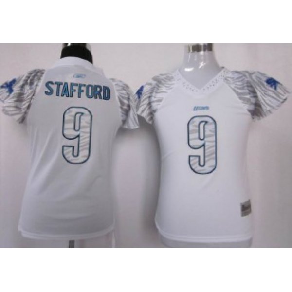 Detroit Lions #9 Matthew Stafford White Womens Zebra Field Flirt Fashion Jersey