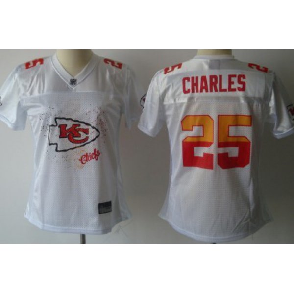Kansas City Chiefs #25 Jamaal Charles White Fem Fan Womens Jersey