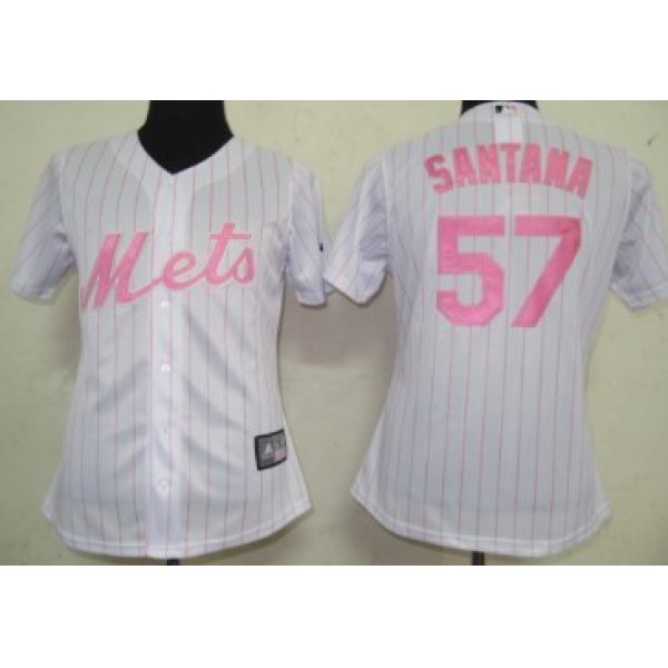 New York Mets #57 Santana White With Pink Pinstripe Womens Jersey