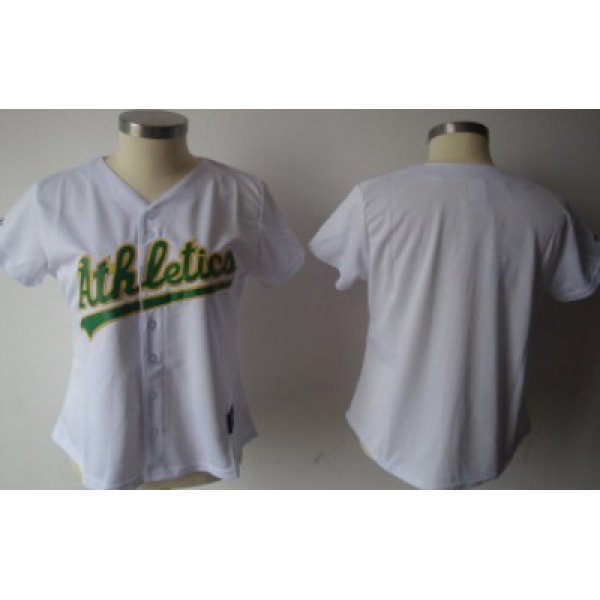 Oakland Athletics Blank White With Green Womens Jersey