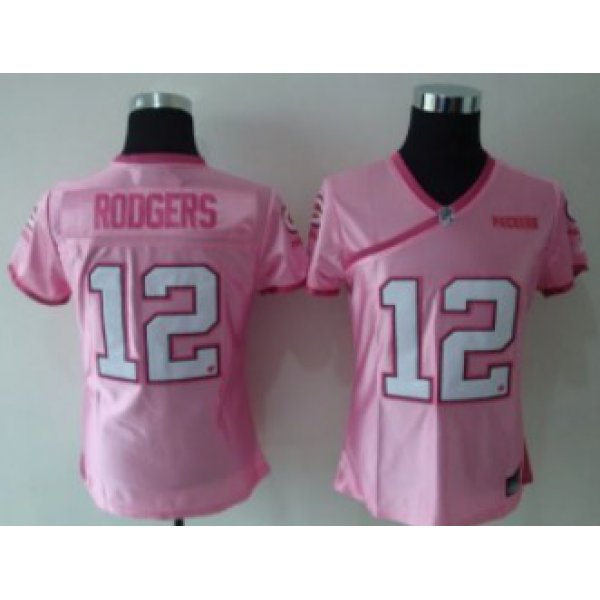 Green Bay Packers #12 Rodgers Pink Womens Jersey