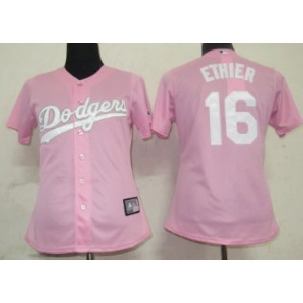 Los Angeles Dodgers #16 Ethier Pink With White Womens Jersey