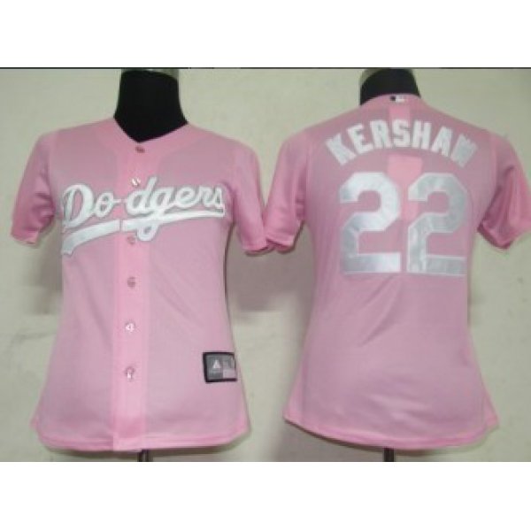 Los Angeles Dodgers #22 Kershaw Pink With White Womens Jersey