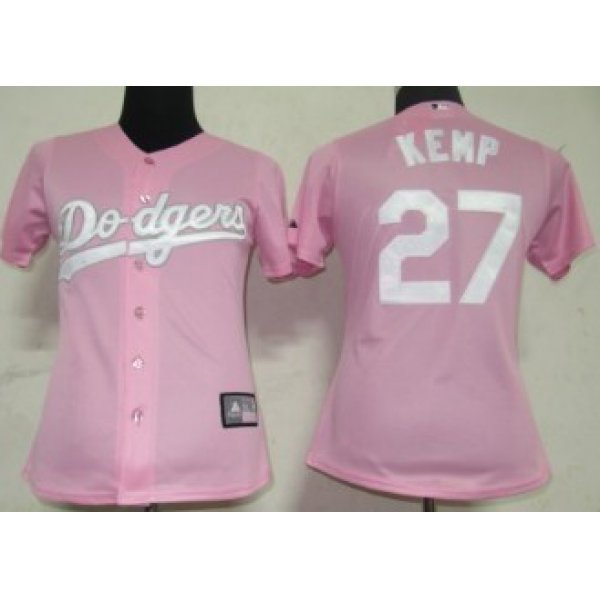 Los Angeles Dodgers #27 Kemp Pink With White Womens Jersey