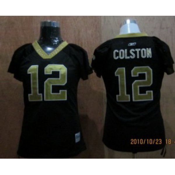 New Orleans Saints #12 Colston Black Womens Field Flirt Fashion Jersey