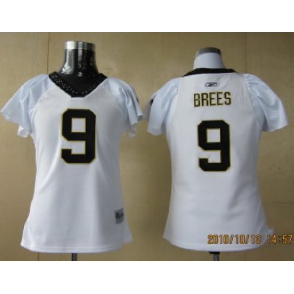 New Orleans Saints #9 Brees White Womens Field Flirt Fashion Jersey