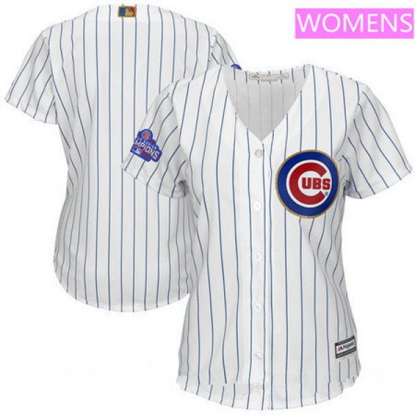 Women's Chicago Cubs Blank White World Series Champions Gold Stitched MLB Majestic 2017 Cool Base Jersey