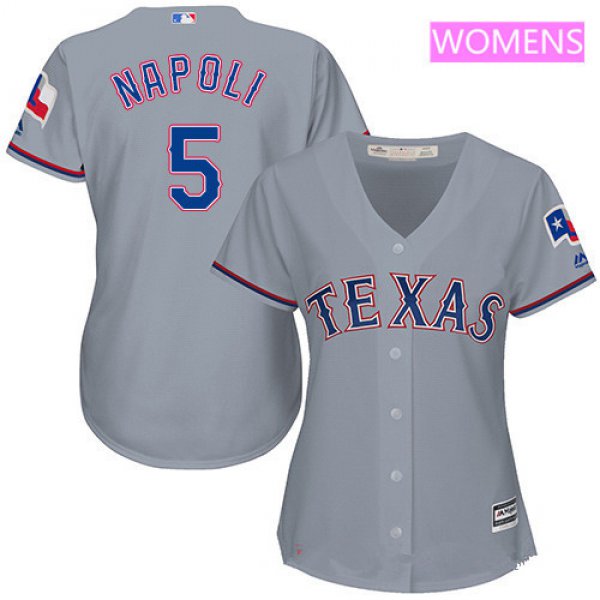 Women's Texas Rangers #5 Mike Napoli Gray Road Stitched MLB Majestic Cool Base Jersey