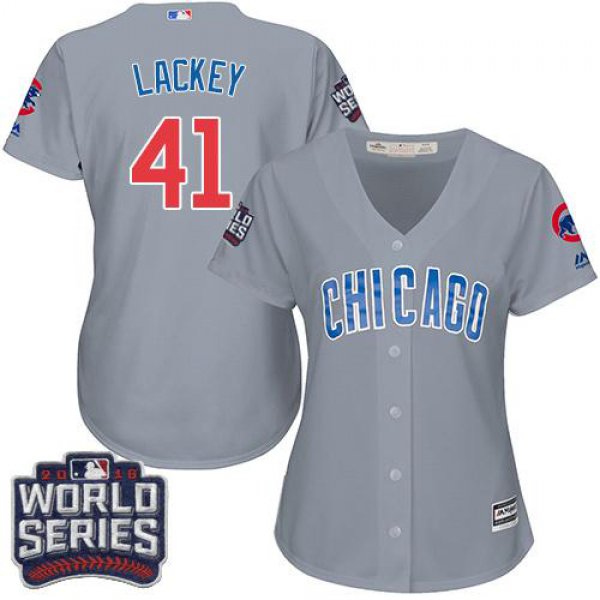 Cubs #41 John Lackey Grey Road 2016 World Series Bound Women's Stitched MLB Jersey