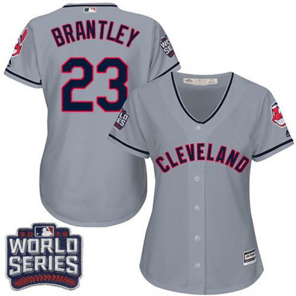 Indians #23 Michael Brantley Grey 2016 World Series Bound Women's Road Stitched MLB Jersey