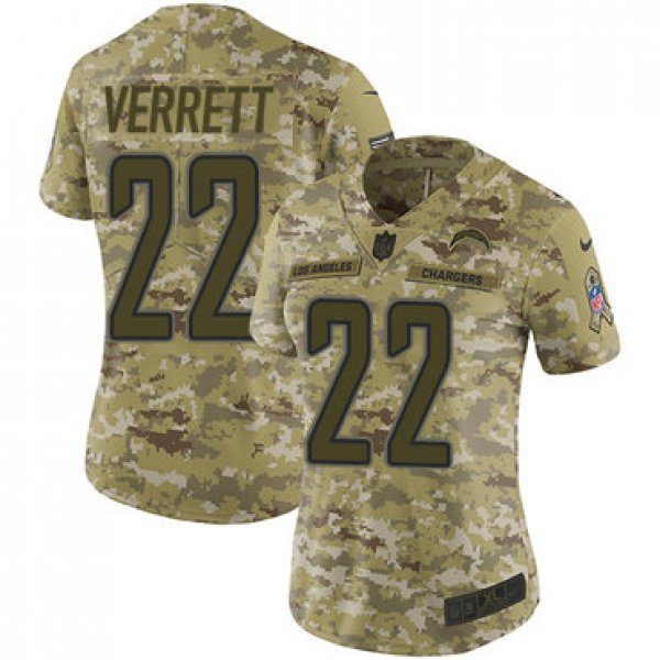 Nike Chargers #22 Jason Verrett Camo Women's Stitched NFL Limited 2018 Salute to Service Jersey