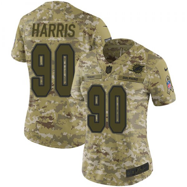 Nike Dolphins #90 Charles Harris Camo Women's Stitched NFL Limited 2018 Salute to Service Jersey