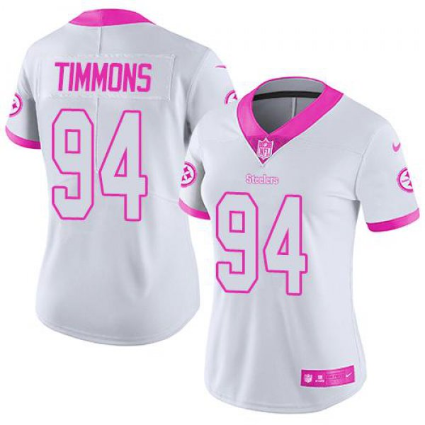 Nike Steelers #94 Lawrence Timmons White Pink Women's Stitched NFL Limited Rush Fashion Jersey
