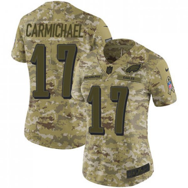 Nike Eagles #17 Harold Carmichael Camo Women's Stitched NFL Limited 2018 Salute to Service Jersey