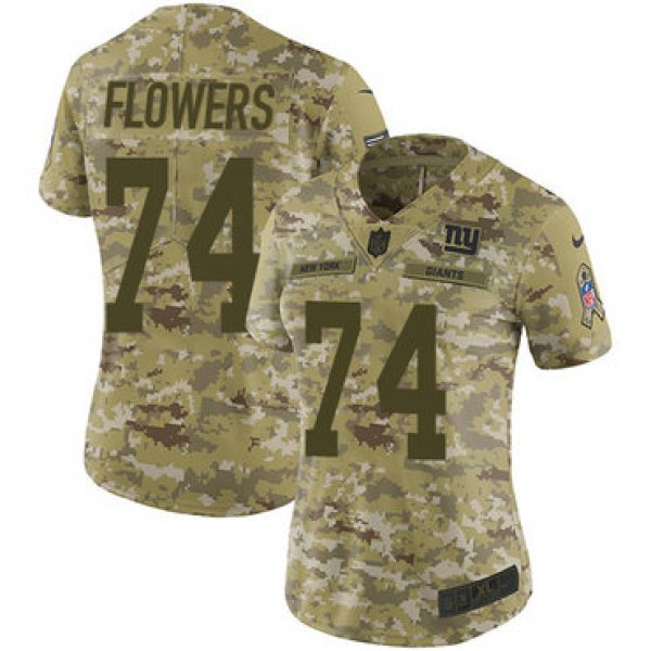 Nike Giants #74 Ereck Flowers Camo Women's Stitched NFL Limited 2018 Salute to Service Jersey
