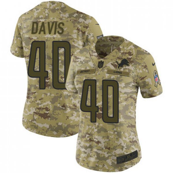 Nike Lions #40 Jarrad Davis Camo Women's Stitched NFL Limited 2018 Salute to Service Jersey