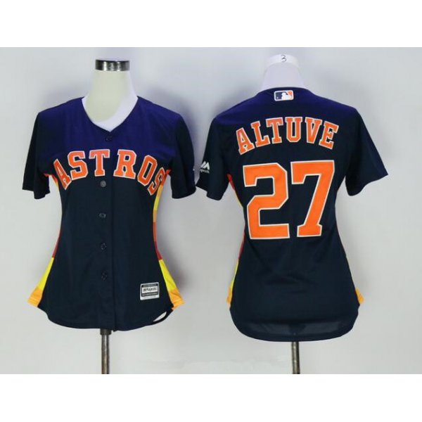Women's Houston Astros #27 Jose Altuve Navy Blue Stitched MLB Majestic Cool Base Jersey