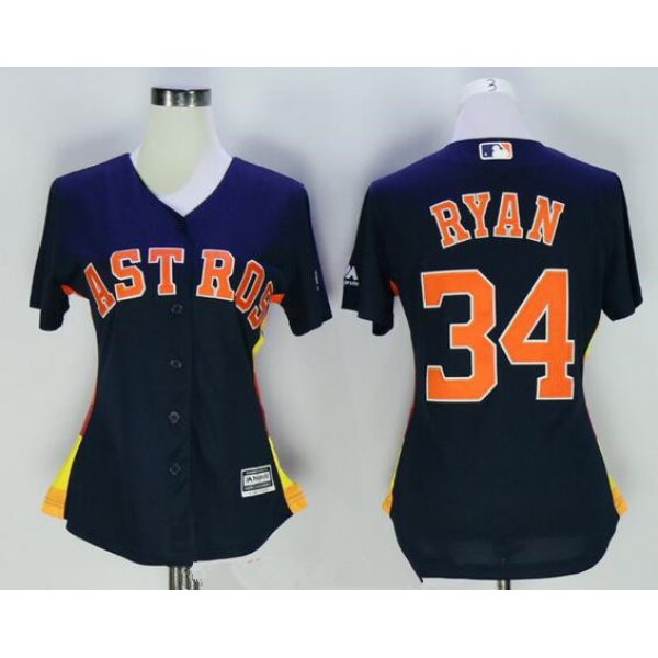 Women's Houston Astros #34 Nolan Ryan Retired Navy Blue Stitched MLB Majestic Cool Base Jersey