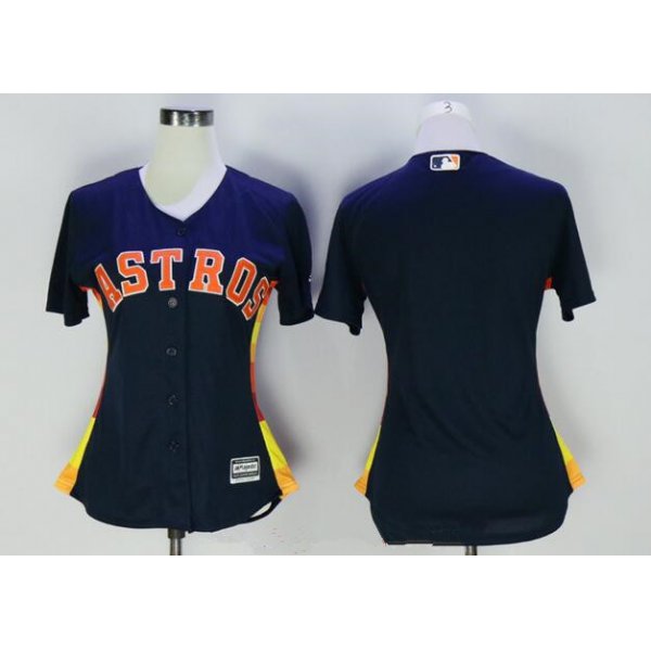 Women's Houston Astros Blank Navy Blue Stitched MLB Majestic Cool Base Jersey
