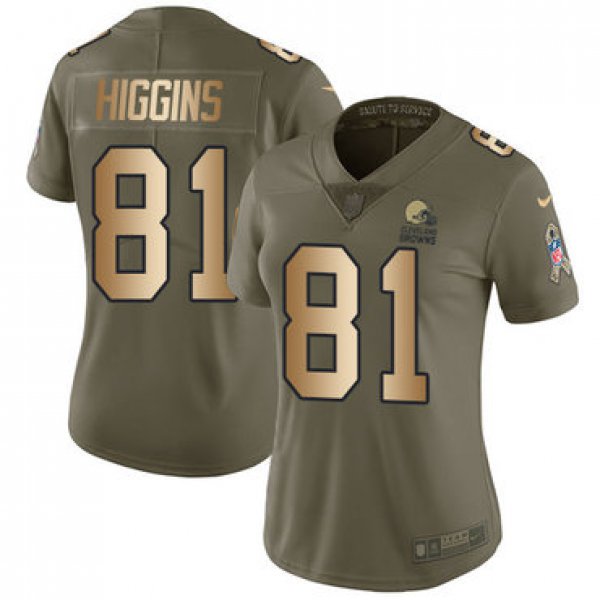 Women's Nike Cleveland Browns #81 Rashard Higgins Limited Olive Gold 2017 Salute to Service NFL Jersey