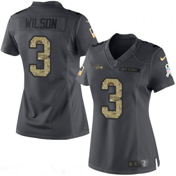 Women's Seattle Seahawks #3 Russell Wilson Black Anthracite 2016 Salute To Service Stitched NFL Nike Limited Jersey