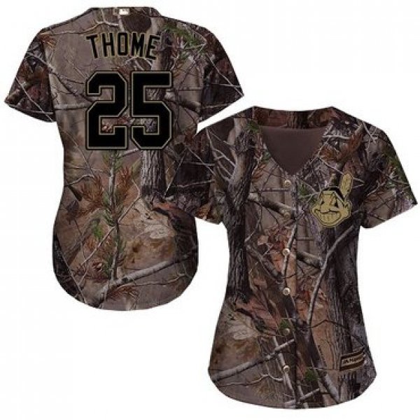 Cleveland Indians #25 Jim Thome Camo Realtree Collection Cool Base Women's Stitched Baseball Jersey