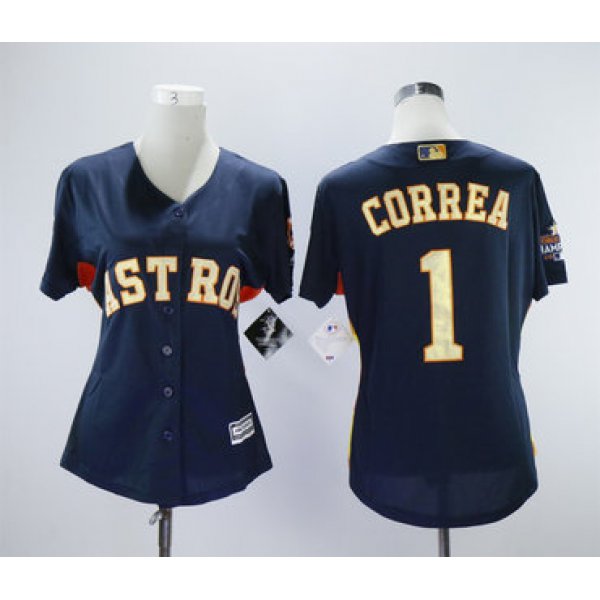 Houston Astros #1 Carlos Correa Navy 2018 Gold Program Women Cool Base Jersey