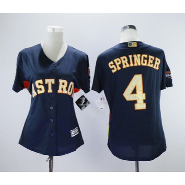 Houston Astros #4 George Springer Navy Women 2018 Gold Program Cool Base Jersey