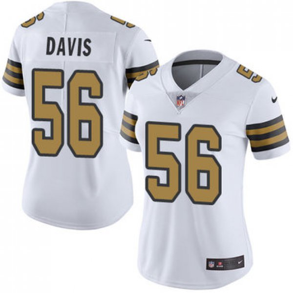 Nike New Orleans Saints #56 DeMario Davis White Women's Stitched NFL Limited Rush Jersey