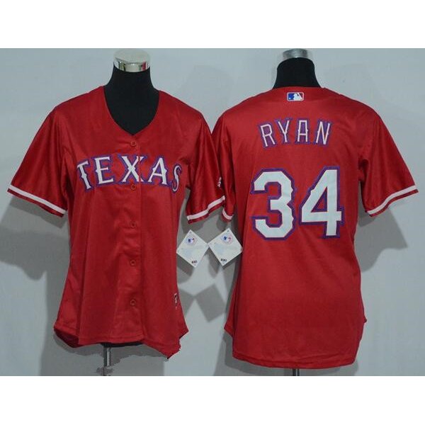 Women's Texas Rangers #34 Nolan Ryan Retired Red Stitched MLB Majestic Cool Base Jersey