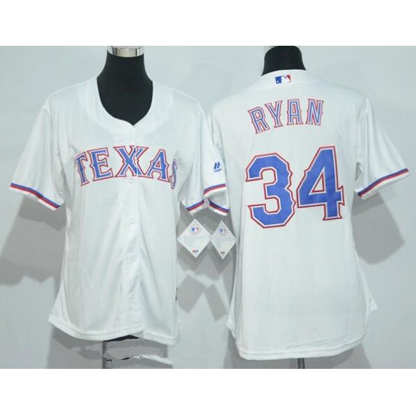 Women's Texas Rangers #34 Nolan Ryan Retired White Stitched MLB Majestic Cool Base Jersey