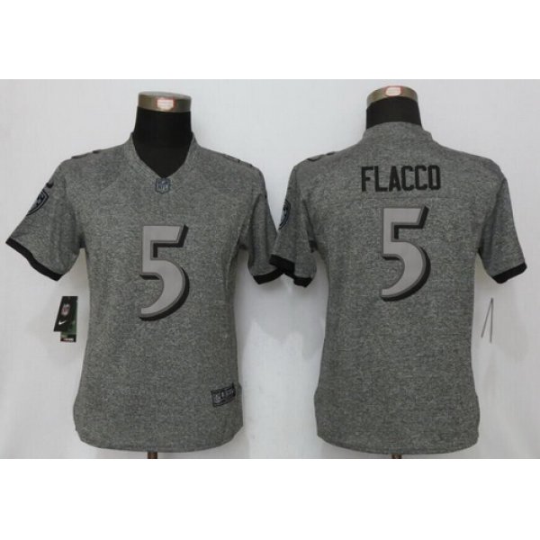 Women's Baltimore Ravens #5 Joe Flacco Gray Gridiron Stitched NFL Nike Limited Jersey