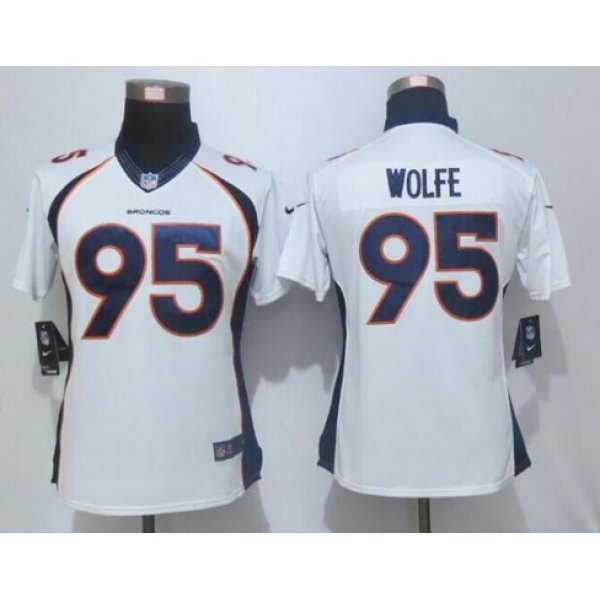 Women's Denver Broncos #95 Derek Wolfe White Road NFL Nike Limited Jersey