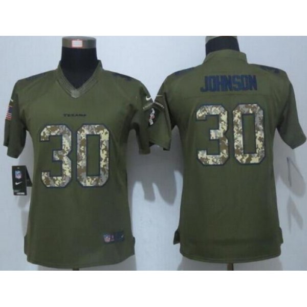 Women's Houston Texans #30 Kevin Johnson Green Salute to Service NFL Nike Limited Jersey