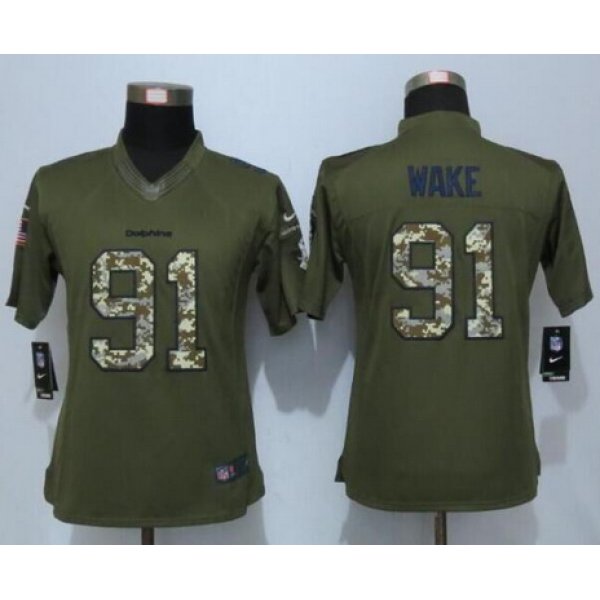 Women's Miami Dolphins #91 Cameron Wake Green Salute to Service NFL Nike Limited Jersey