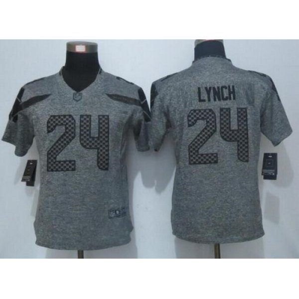 Women's Seattle Seahawks #24 Marshawn Lynch Gray Gridiron Nike NFL Limited Jersey