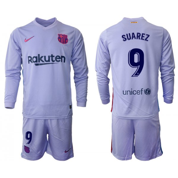 Men 2021-2022 Club Barcelona Second away purple Long Sleeve 9 Soccer Jerseys