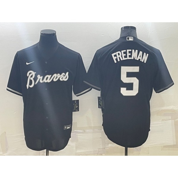Men's Atlanta Braves #5 Freddie Freeman Black Turn Back The Clock Stitched Cool Base Jersey