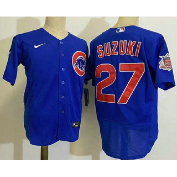 Men's Chicago Cubs #27 Seiya Suzuki Blue Stitched MLB Flex Base Nike Jersey