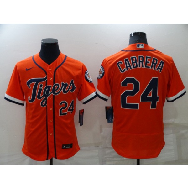 Men's Detroit Tigers #24 Miguel Cabrera Orange Stitched MLB Flex Base Nike Jersey