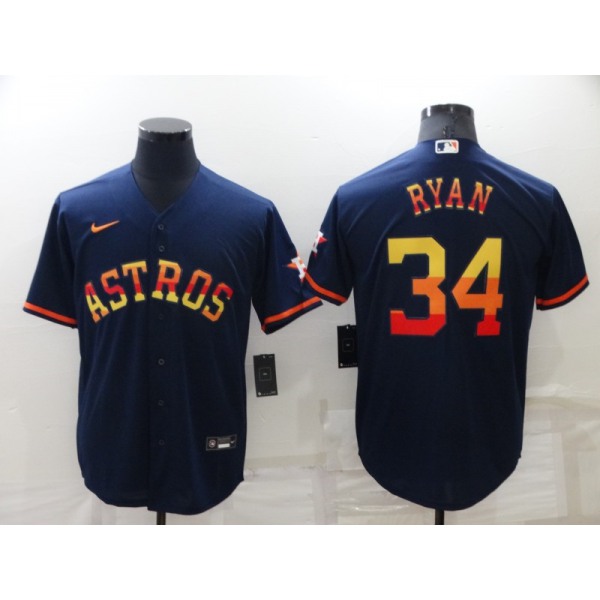 Men's Houston Astros #34 Nolan Ryan Navy Blue Rainbow Stitched MLB Cool Base Nike Jersey