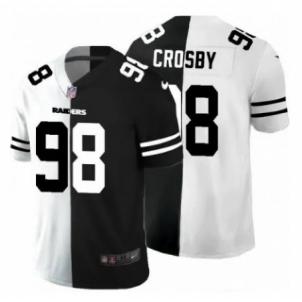 Men's Las Vegas Raiders #98 Maxx Crosby Black White Split Vapor Limited Stitched Jersey