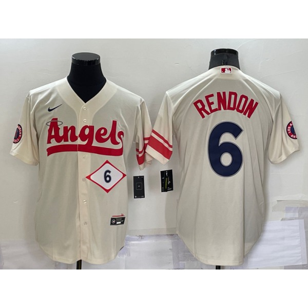 Men's Los Angeles Angels #6 Anthony Rendon Number Cream 2022 City Connect Cool Base Stitched Jersey