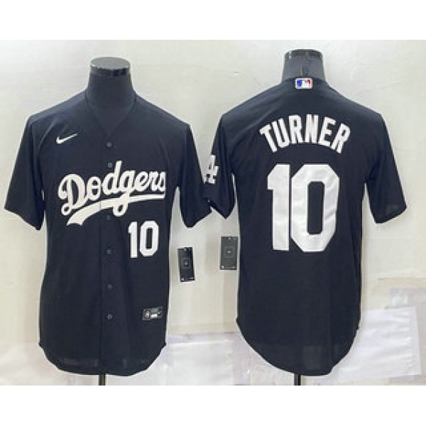Men's Los Angeles Dodgers #10 Justin Turner Number Black Turn Back The Clock Stitched Cool Base Jersey