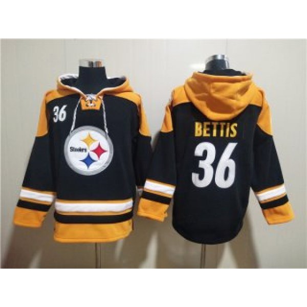 Men's Pittsburgh Steelers #36 Jerome Bettis Black Ageless Must-Have Lace-Up Pullover Hoodie