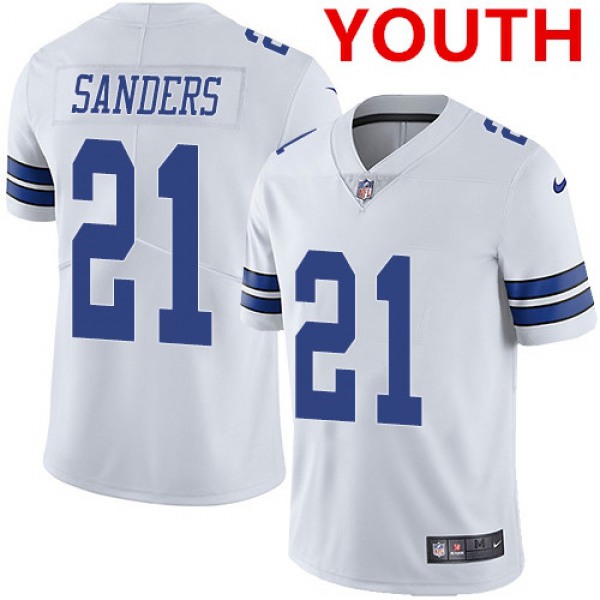 Nike Youth Dallas Cowboys #21 Deion Sanders White Stitched NFL Vapor Untouchable Limited Jersey